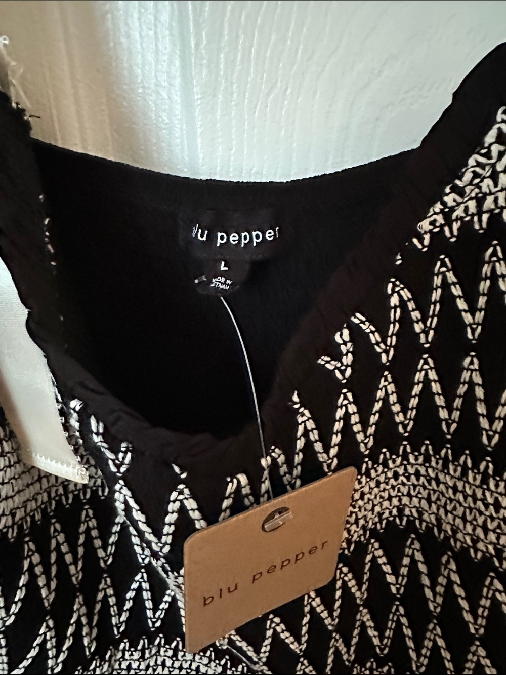 Blu Pepper Black Dress with Cream Smocked Pattern - Picture 2 of 3